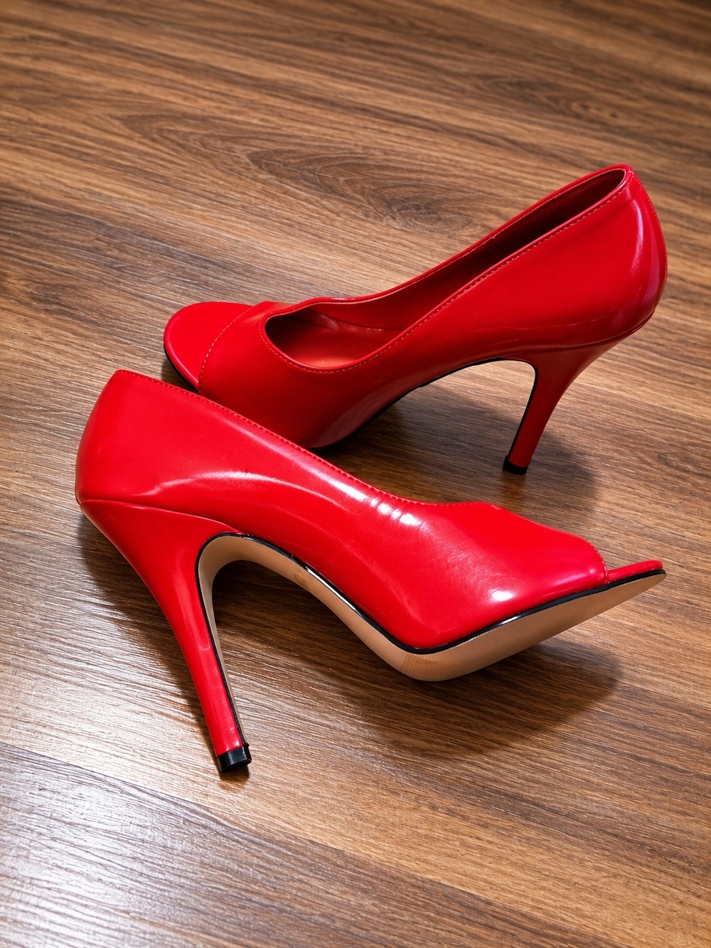 Ellie Red Patent Peep-Toe Stiletto Heels